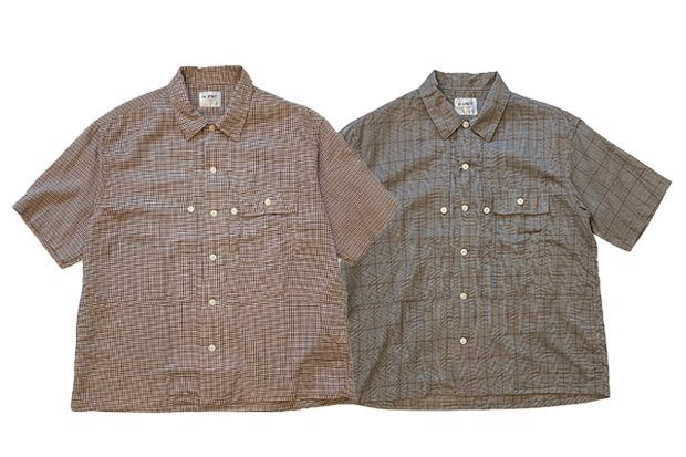 【H.UNIT】Voil check triple pocket short sleeves shirt