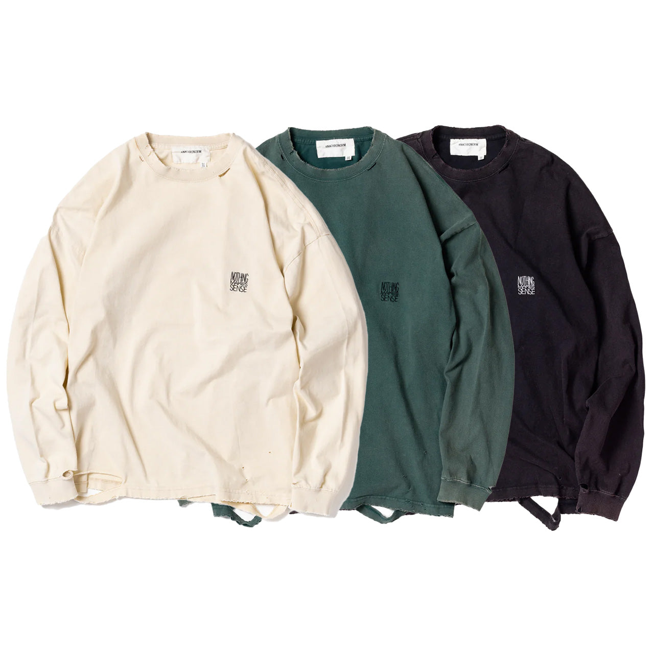 【ANACHRONORM】EMBROIDERY DAMAGED L/S T-S|AN345