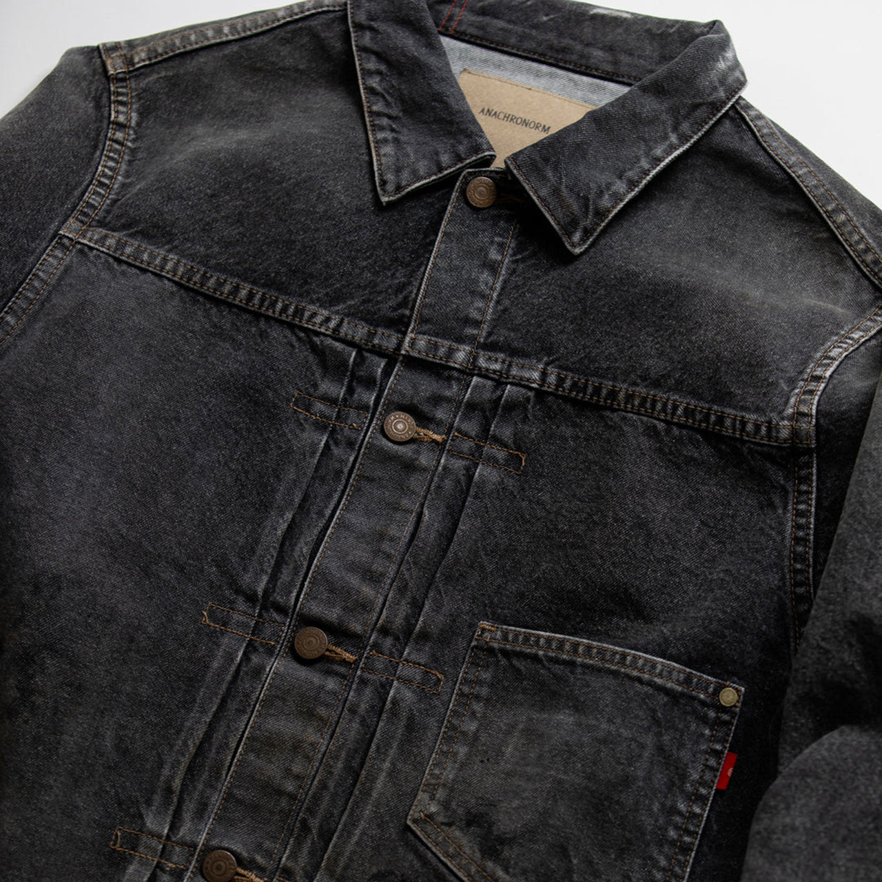 【ANACHRONORM】FRONT TUCK WASHED BLACK DENIM JACKET BLACK (AGING)|AN341-W