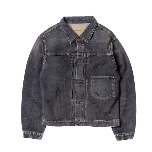 【ANACHRONORM】FRONT TUCK WASHED BLACK DENIM JACKET BLACK (AGING)｜AN341-W