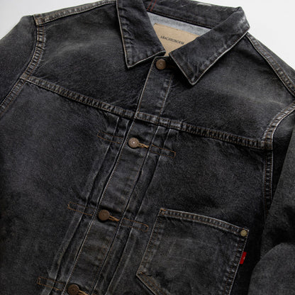 【ANACHRONORM】FRONT TUCK WASHED BLACK DENIM JACKET BLACK (AGING)｜AN341-W