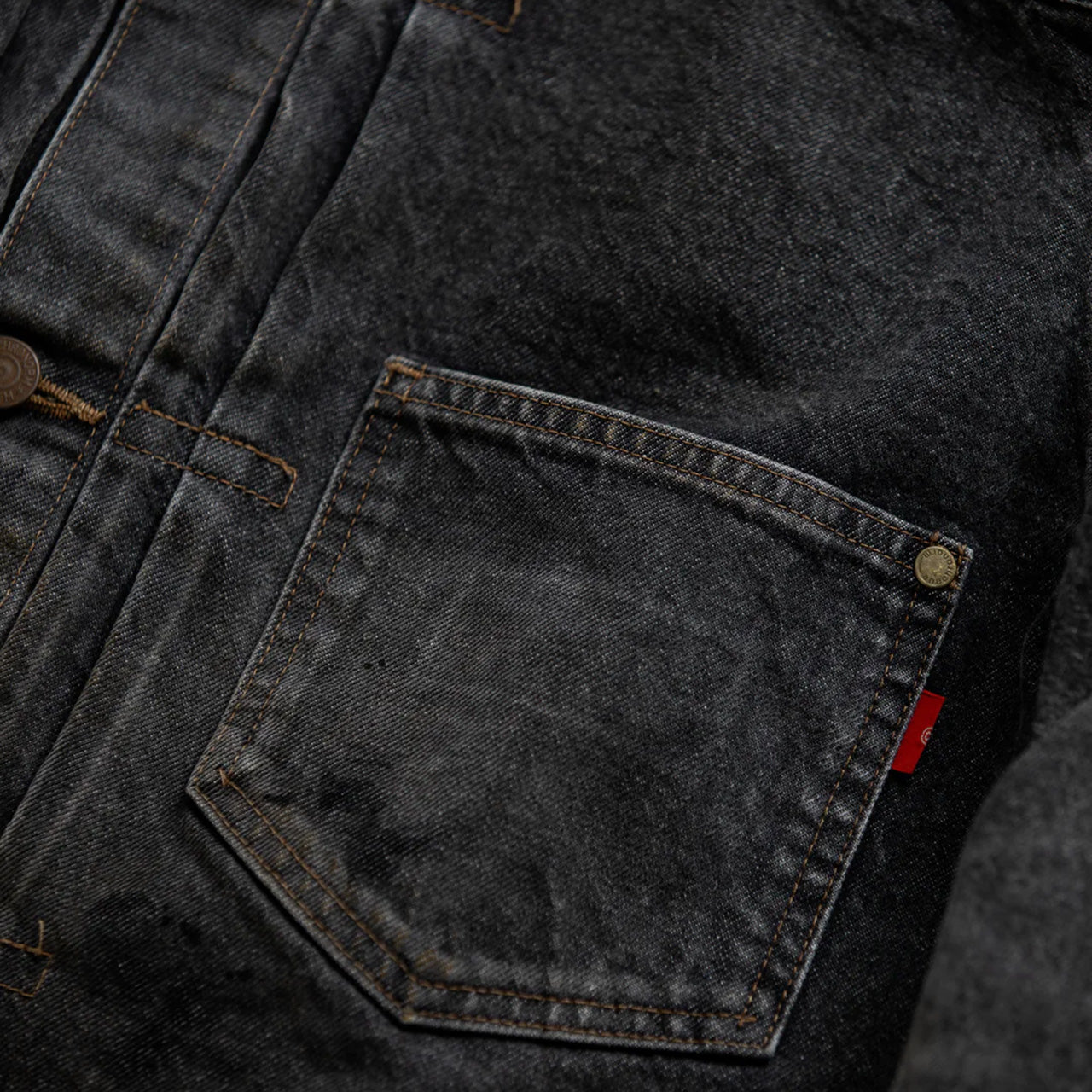 【ANACHRONORM】FRONT TUCK WASHED BLACK DENIM JACKET BLACK (AGING)｜AN341-W