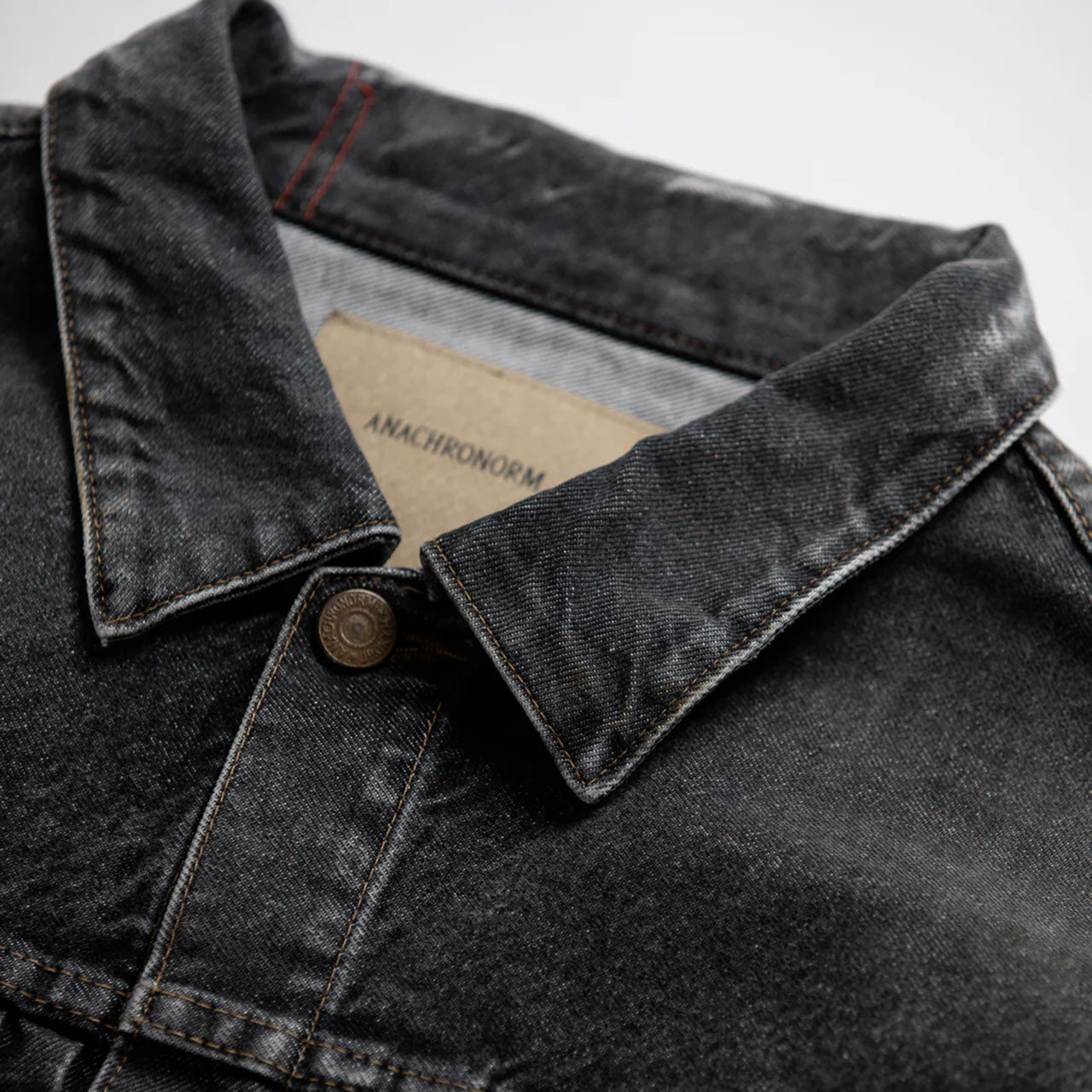 【ANACHRONORM】FRONT TUCK WASHED BLACK DENIM JACKET BLACK (AGING)｜AN341-W