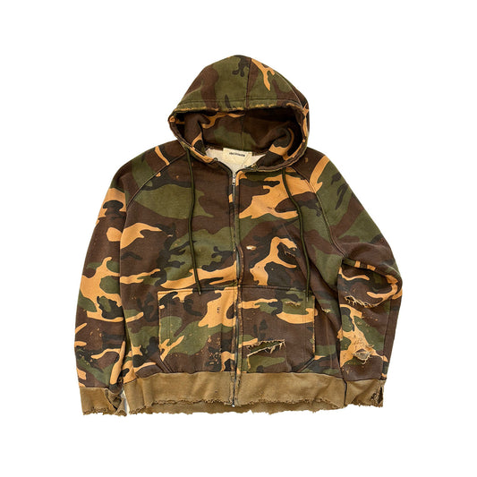 【ANACHRONORM】HARD DAMAGED INNER WAFFLE SWEAT PARKA WOODLAND｜AN371