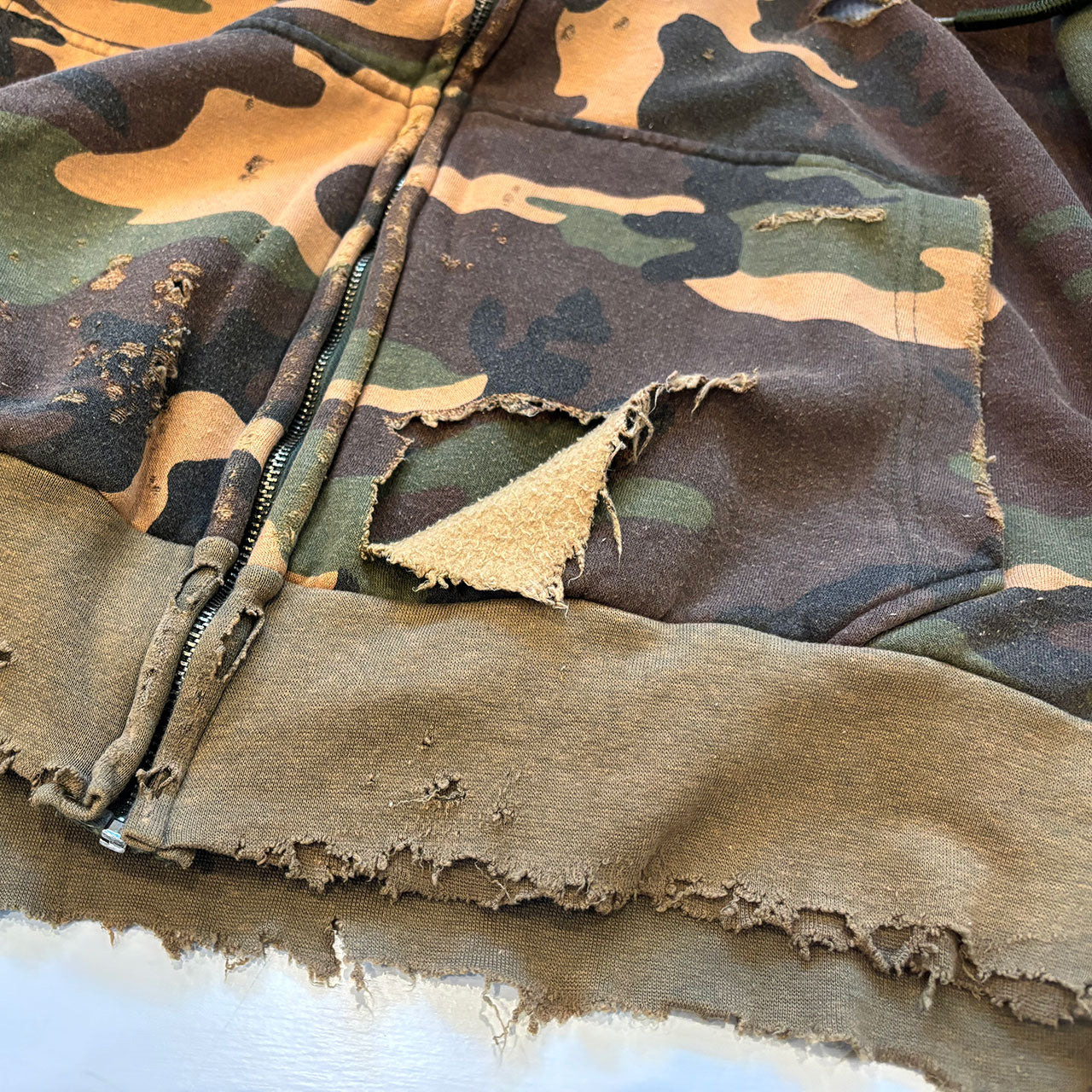 【ANACHRONORM】HARD DAMAGED INNER WAFFLE SWEAT PARKA WOODLAND｜AN371